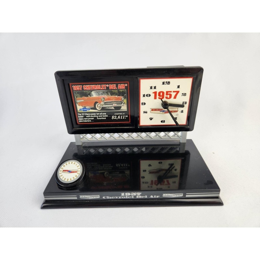 Vintage 1957 Chevroletโ Bel Air Desk Clock Dealership Car Advertisement Display